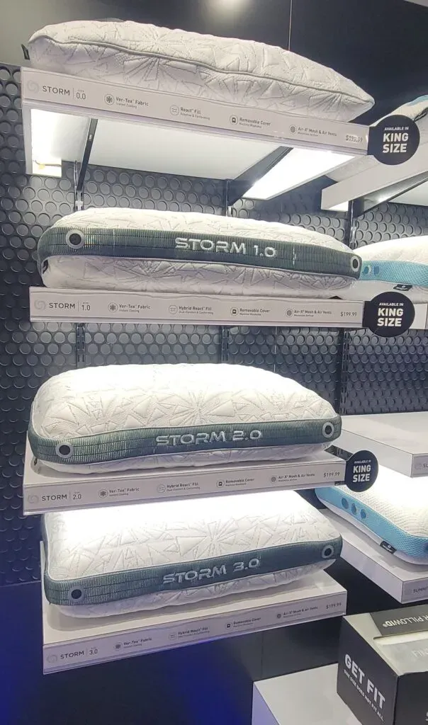 cooling pillows on display in a showroom